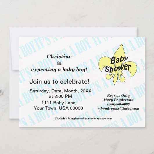 フルール・ド・リス おとこの子ベイビーシャワー 招待状 (正面)