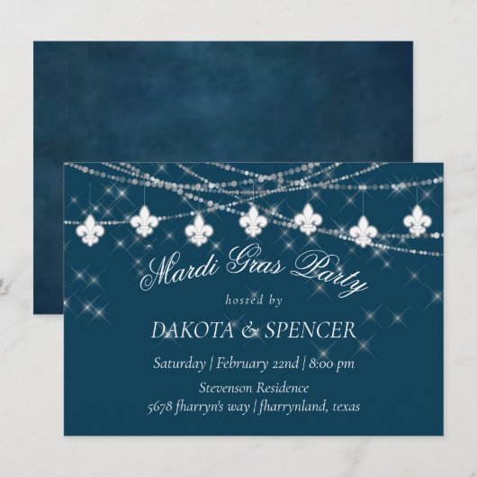 フルール ド リス ネイビーブルーライト | ラスティックエンゲージメント 招待状 (正面/裏面)