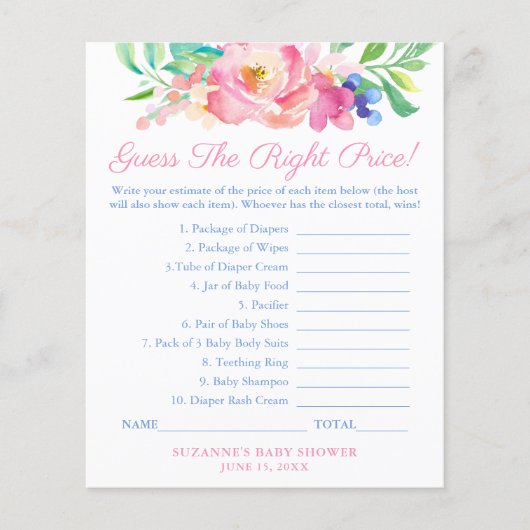 フル開花ベビーシャワーゲームカードを推測 チラシ (正面)