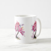 フル開花桜さくらんぼ花の木の水色 コーヒーマグカップ (正面右)