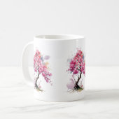 フル開花桜さくらんぼ花の木の水色 コーヒーマグカップ (正面左)