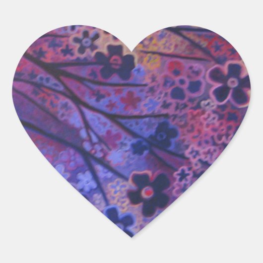 フル開花、さくらんぼの花の木のアート製品 ハートシール (正面)