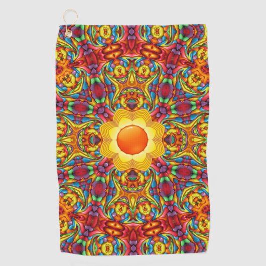 フレイキーティキレッドヴィンテージフラクタル万華鏡のように千変万化するパターン ゴルフタオル (正面)