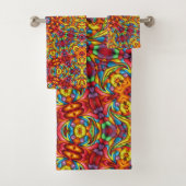 フレイキーティキレッドヴィンテージフラクタル万華鏡のように千変万化するパターン バスタオルセット (インサイチュ)