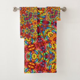 フレイキーティキレッドヴィンテージフラクタル万華鏡のように千変万化するパターン バスタオルセット