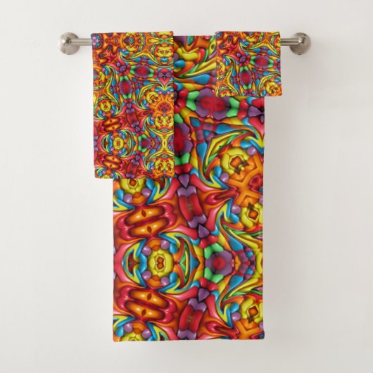 フレイキーティキレッドヴィンテージフラクタル万華鏡のように千変万化するパターン バスタオルセット (インサイチュ)