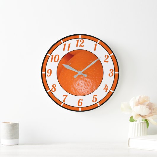 フレイムオレンジの全体の果肉のエンチキングカーブ ラージ壁時計 (ホーム)
