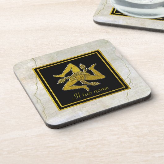フレスコ画のTrinacriaのシシリアの金ゴールドあなたの名前 コースター (左側)