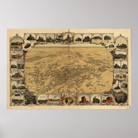 フレスノの地図，鳥瞰図， 1901 ポスター (正面)