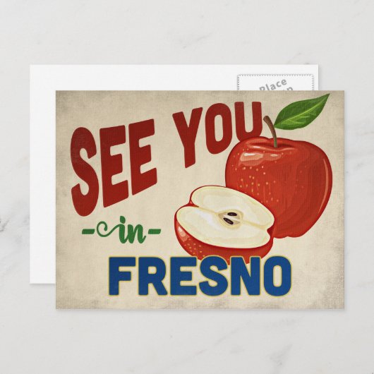 フレスノカリフォルニアアップル – ヴィンテージ旅行 ポストカード (正面/裏面)