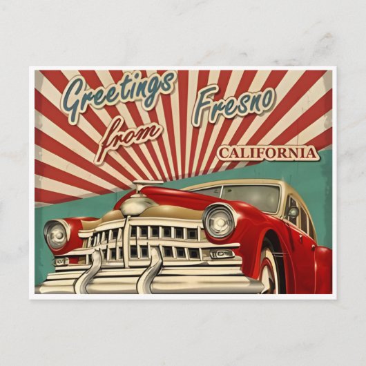 フレスノカリフォルニアヴィンテージ旅行水の色レトロ ポストカード (正面)