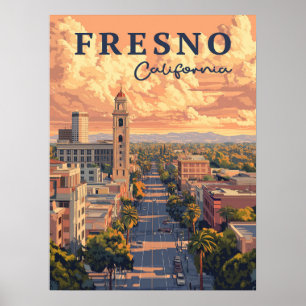 フレスノカリフォルニア都市景観 ポスター