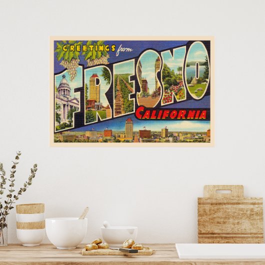 フレスノカリフォルニアCAヴィンテージラージレター ポスター (キッチン)