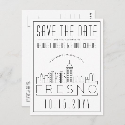 フレスノ結婚ス |スタイル設定されたスカイライン日付を保存 ポストカード (正面/裏面)