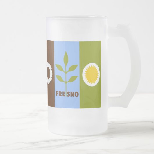 フレスノ，カリフォルニア州フロストガラスB市旗 フロストグラスビールジョッキ (右)
