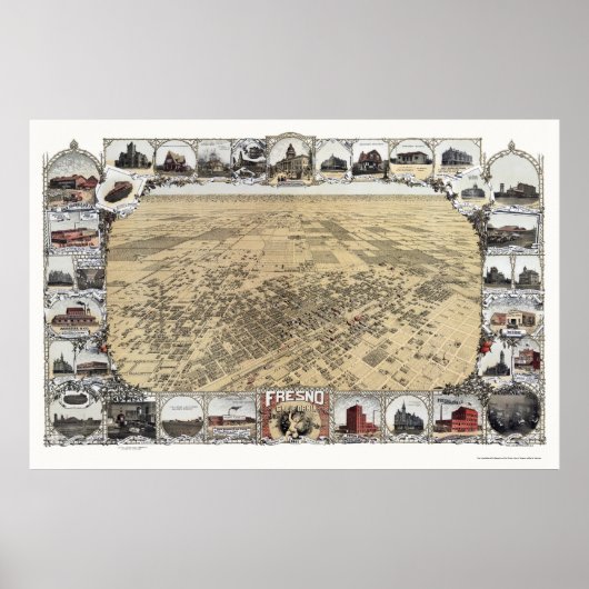 フレスノ、CAパノラママップ – 1901 ポスター (正面)