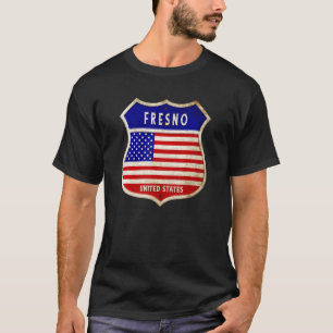 フレズノ アメリカ 紋章 旗 市 カリフォルニア Tシャツ