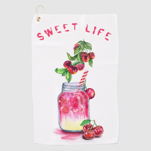 フレッシュさくらんぼドリンクゴルフタオル – カスタム文字 ゴルフタオル (正面)