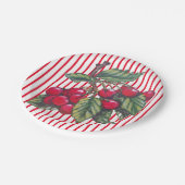 フレッシュさくらんぼレッドホワイトストライプサマーデザート ペーパープレート (アングル)