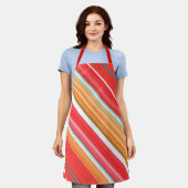 フレッシュと明るい赤と黄ストライプ色 エプロン (着用した状態)