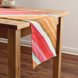 フレッシュと明るい赤と黄ストライプ色 ショートテーブルランナー