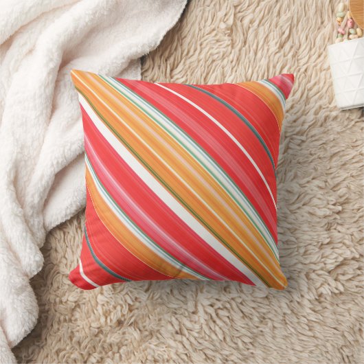 フレッシュと明るい赤と黄色のストライプと格子柄 クッション (ブランケット)
