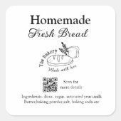 フレッシュなパン焼き屋に名前成分を追加Q rコードh スクエアシール (正面)