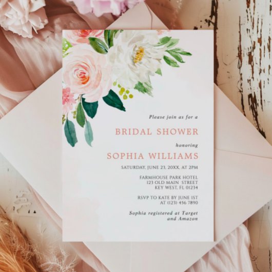 フレッシュなピンクのバラの花のブライダルシャワーの招待状 招待状