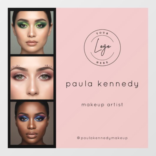 フレッシュなピンクのモダン写真メイク 3写真スクエア ウィンドウサイン (シート)