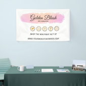 フレッシュなピンクの水彩とモダンゴールドのジオメトリックスタイル 横断幕 (トレードショー)