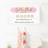 フレッシュなピンクの水彩とモダンゴールドの幾何学的なエレガントスタイル 横断幕 (インサイチュ)