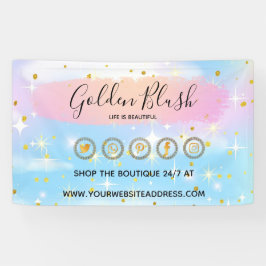 フレッシュなピンクの水彩とモダンゴールドの幾何学的なエレガントスタイル 横断幕