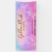 フレッシュなピンクの水彩とモダンゴールドの幾何学的なエレガントスタイル 横断幕 (縦)