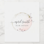 フレッシュなピンクの水彩ゴールドサークルフラワーリース ワインラベル (シングルラベル)