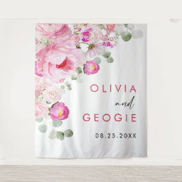 フレッシュなピンクの水彩花ペオニーのウェディング タペストリー