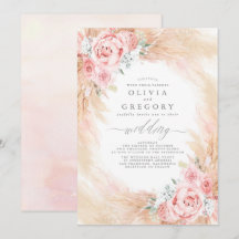 フレッシュなピンクの花とパンパスグラスのウェディングリース