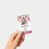フレッシュなピンクの花柄 社員写真 ロゴ バーコード バッジ (手持ち)