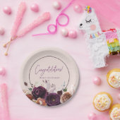 フレッシュなピンク 紫 バーガンディー 花模様 ペーパープレート (パーティー)