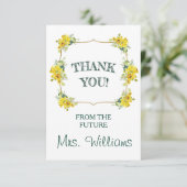 フレッシュな春の黄色の花のブライダルシャワーのお礼カード サンキューカード (スタンド正面)