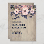 フレッシュな桜色と淡い青のローズゴールドの花柄がおしゃれなウェディングスタイル (正面/裏面)