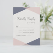 フレッシュな桜色と青の幾何学的なエレガントな結婚式の返信ハガキ 招待状 (スタンド正面)