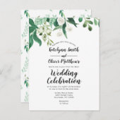 フレッシュな葉ボタニカルトップ縁どトレンディー結婚ズ インビテーションポストカード (正面/裏面)