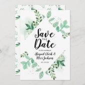 フレッシュな葉ボタニカルミントダイヤモンドフレームシック セーブザデート (正面/裏面)