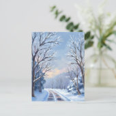 フレッシュな雪｜冬の道の水彩画風景 ポストカード (スタンド正面)