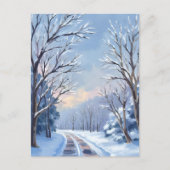 フレッシュな雪｜冬の道の水彩画風景 ポストカード (正面)