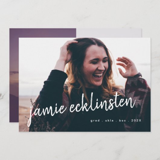 フレッシュはっきりしたとスクリプトのグラード名2枚の写真 案内状 (正面/裏面)