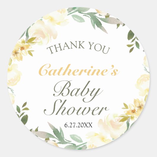 フレッシュイエロー春フローラベビーシャワーありがとう ラウンドシール (正面)