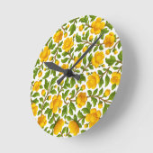 フレッシュイエロー花柄エレガントスタイル ラウンド壁時計 (傾斜)