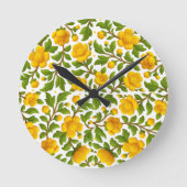 フレッシュイエロー花柄エレガントスタイル ラウンド壁時計 (正面)