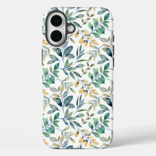 フレッシュウォーターカラーグリーンとイエローリーフパターン iPhone 16 PLUSケース